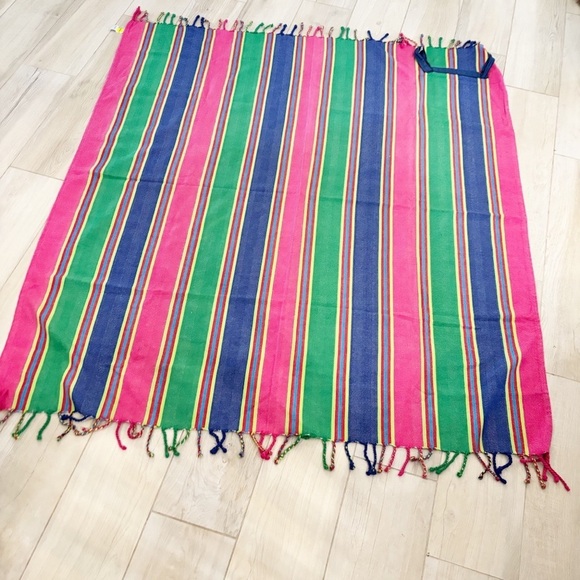 La Plage Other - LA PLAGE Multicolor Stripe Woven Fringe Beach Towel Blanket 100% Cotton Roll Up